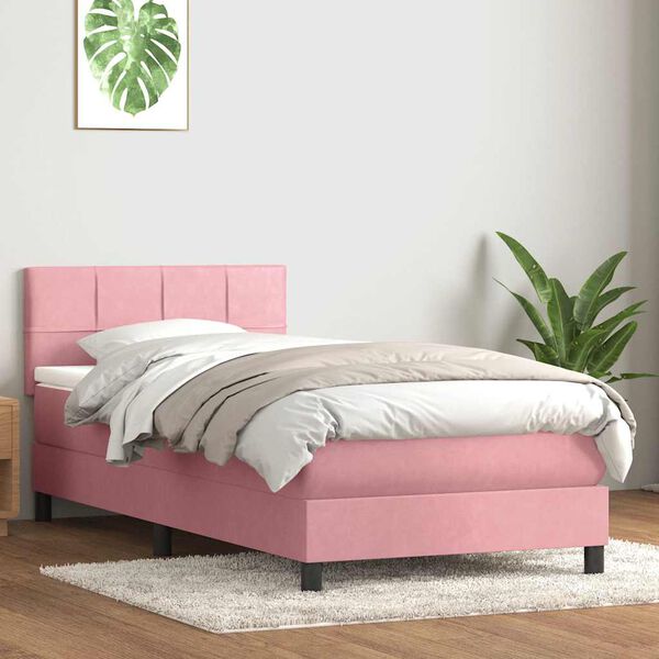 vidaXL Boxspring met matras fluweel roze 100x210 cm