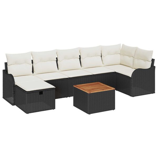 vidaXL Tuin Sofa Set met kussen met opslag 8 pcs Zwart Poly riet