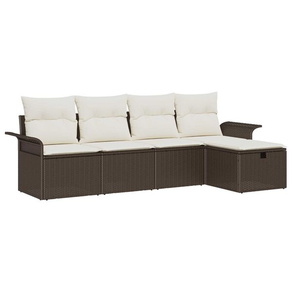 vidaXL Tuin Sofa Set met kussen met opslag 5 pcs Bruin Poly riet