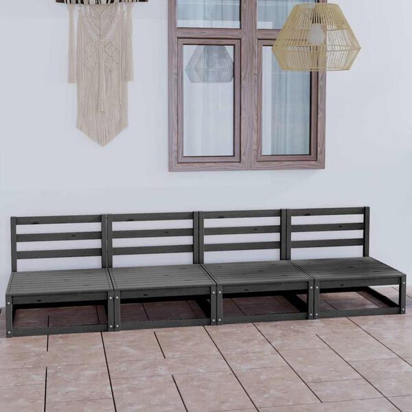 vidaXL Tuinbank 4-zits massief grenenhout grijs