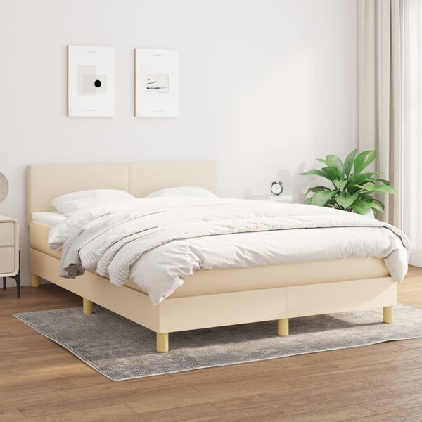 vidaXL Boxspring met matras stof cr&egrave;mekleurig 140x200 cm