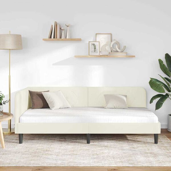 vidaXL Hoekbedframe met hoofdeinde Cr&egrave;me 100 x 200 cm Fluweel