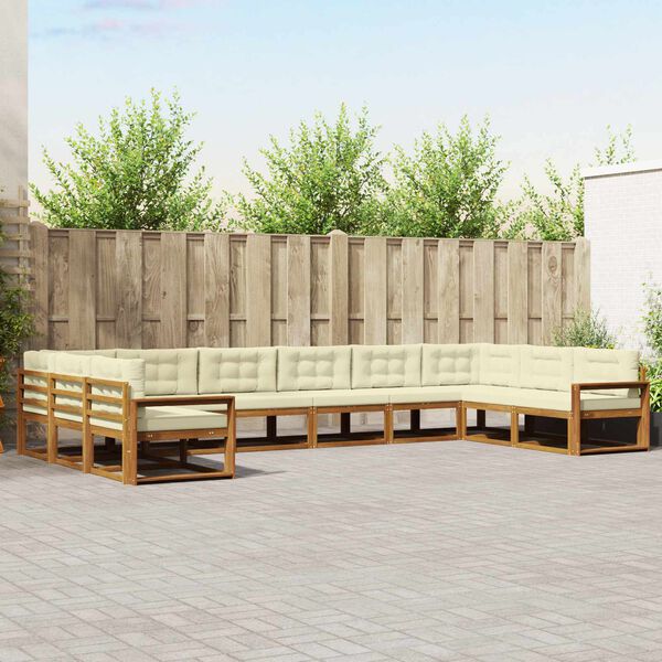 vidaXL Buiten bankenset met kussen 10 pcs Natuurlijk en Cr&egrave;me
