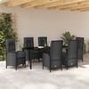 vidaXL Tuin eettafelset met kussen 7 pcs Zwart poly rattan
