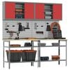 vidaXL Werkbankset met plank 8 pcs Rood en Grijs Gepoedercoat staal