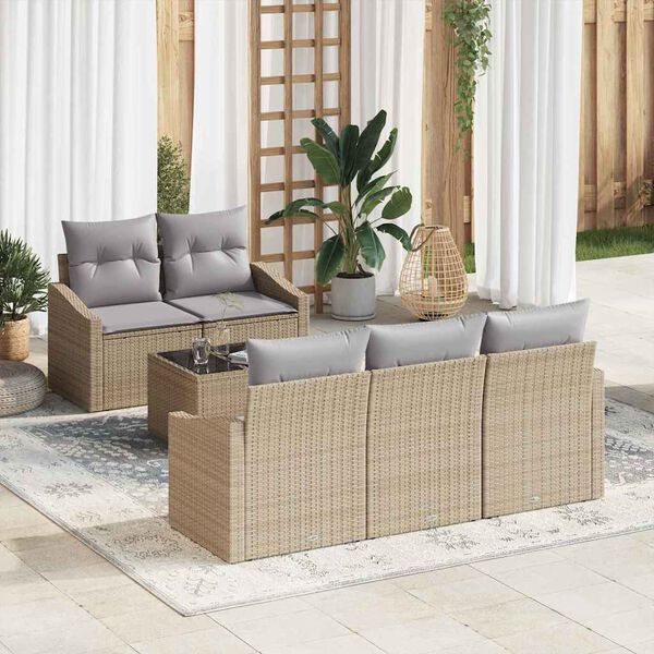 vidaXL Bankstel met kussen 6 pcs Beige en Licht Grijs poly rattan