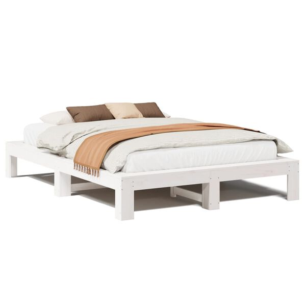 vidaXL Bedframe zonder matras massief grenenhout wit 140x190 cm