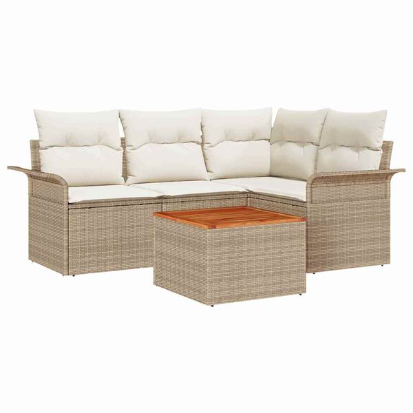 vidaXL Tuinbankenset met kussen 5 pcs Beige poly rattan