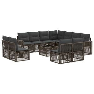 vidaXL Tuinbankenset 12 pcs Grijs en Donkergrijs poly rattan