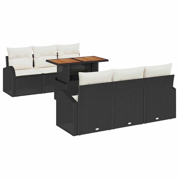 vidaXL Tuin Sofa Set met kussen 7 pcs Zwart en cr&egrave;me