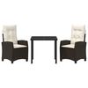 vidaXL Tuin eettafelset met kussen 3 pcs Bruin poly rattan