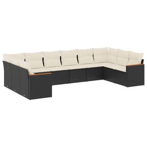vidaXL 10-delige Loungeset met kussens poly rattan zwart