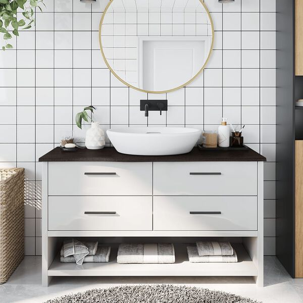 vidaXL Wastafelblad 100x30x2 cm behandeld massief hout donkerbruin