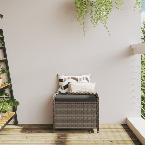 vidaXL Tuinkruk met kussen 58x46x46 cm poly rattan grijs