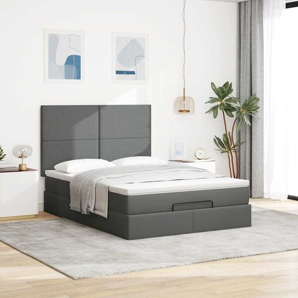 vidaXL Ottoman bed met matras en LED's 140x190cm stof donkergrijs