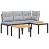 vidaXL 3-delige Loungeset met kussens gepoedercoat staal zwart
