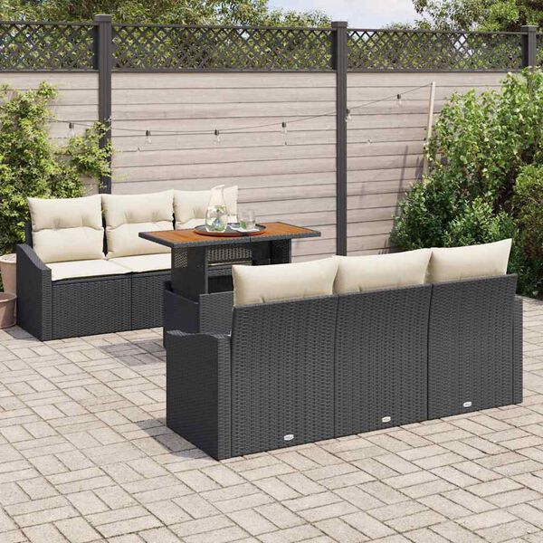 vidaXL Tuin Sofa Set met kussen met kussen 7 pcs Zwart en Cr&egrave;me
