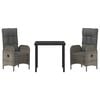 vidaXL Tuin eettafelset met kussen 3 pcs Grijs poly rattan