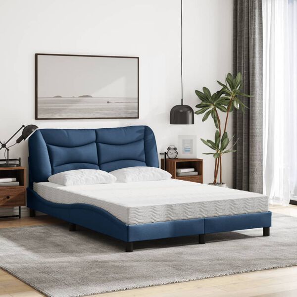 vidaXL Bed met matras "Hvar" stof blauw 140x200 cm