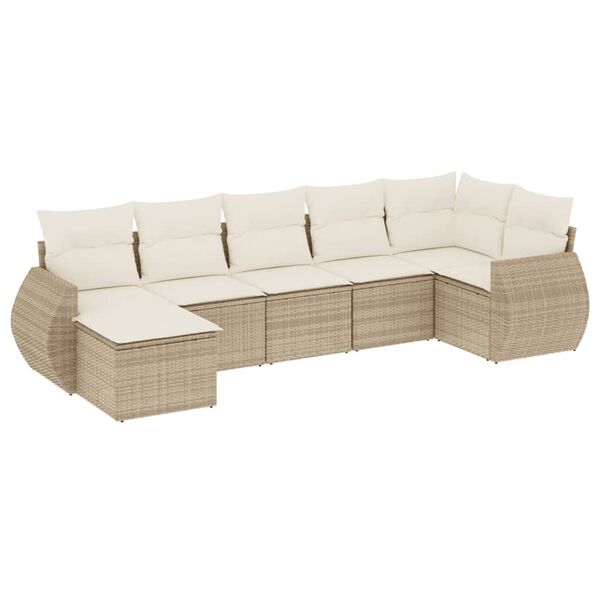 vidaXL 7-delige Loungeset met kussens poly rattan beige