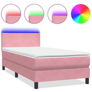 vidaXL Boxspring met matras en LED fluweel roze 90x220 cm