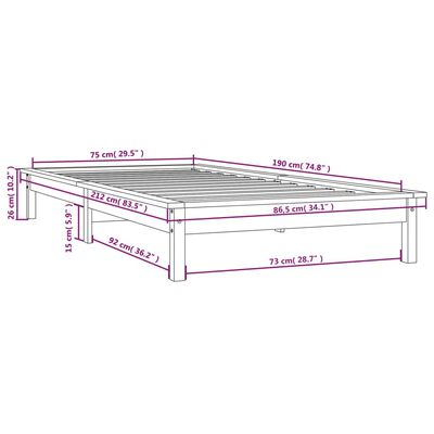 vidaXL Bedframe massief hout honingbruin 75x190 cm