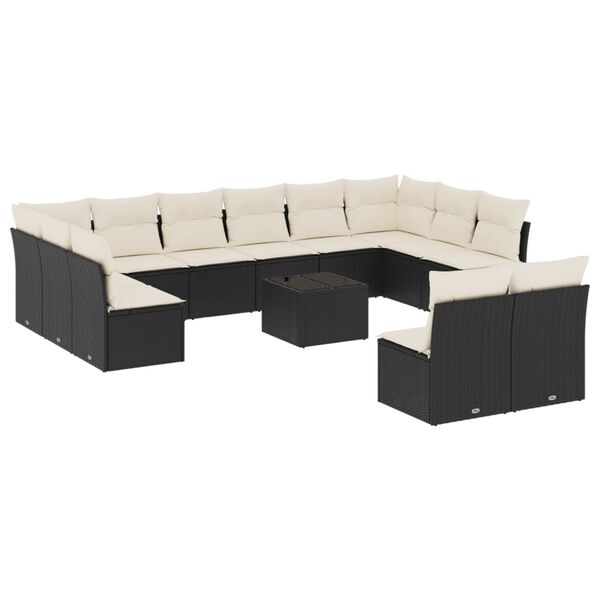 vidaXL 13-delige Loungeset met kussens poly rattan zwart
