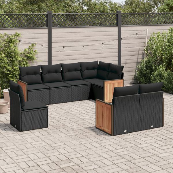 vidaXL 8-delige Loungeset met kussens poly rattan zwart