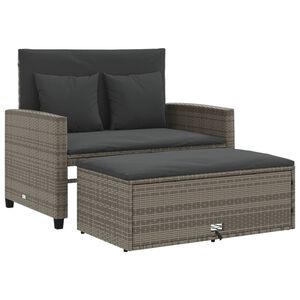 vidaXL Tuinbank 2-zits met kussens poly rattan grijs