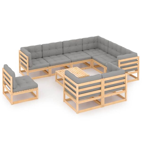 vidaXL 10-delige Loungeset met kussens massief grenenhout