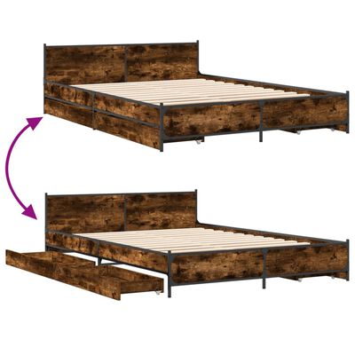 vidaXL Bedframe met lades bewerkt hout gerookt eikenkleurig 160x200 cm