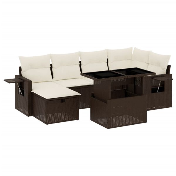 vidaXL 7-delige Loungeset met kussens poly rattan bruin
