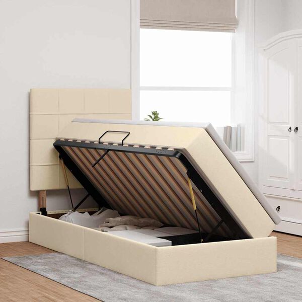 vidaXL Opbergbed met LED met matras Cr&egrave;me 90 x 190 cm Polyester