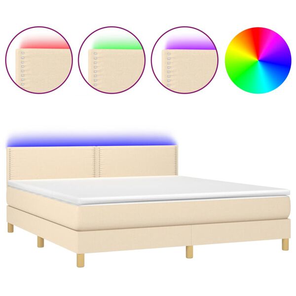 vidaXL Boxspring met matras en LED stof cr&egrave;mekleurig 160x200 cm
