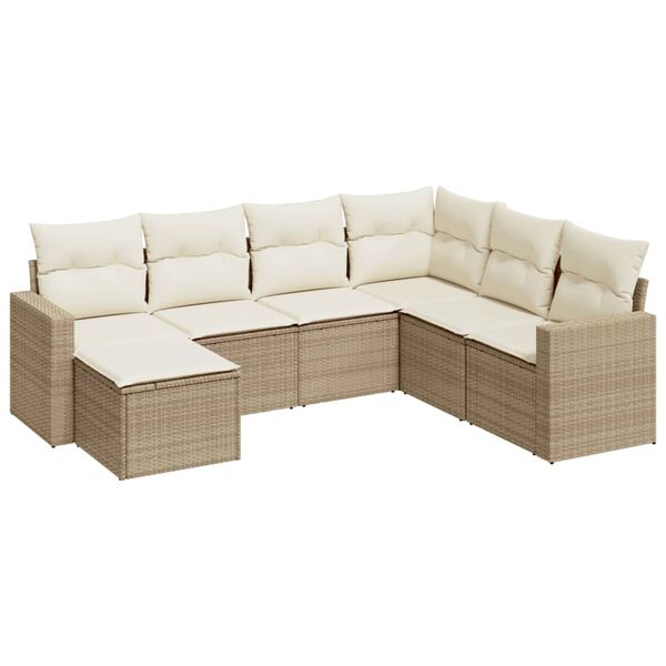 vidaXL 7-delige Loungeset met kussens poly rattan beige