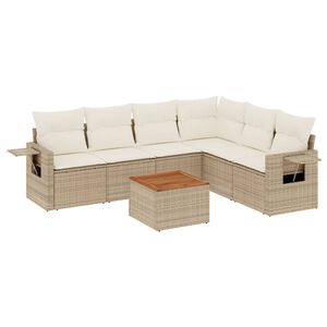 vidaXL 7-delige Loungeset met kussens poly rattan beige