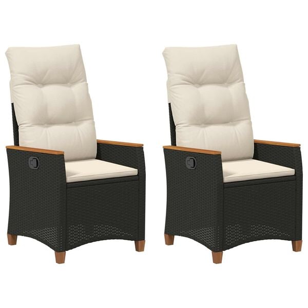 vidaXL Verstelbare tuinstoel Zwart en Cr&egrave;me 64 x 57,5 x 112 cm