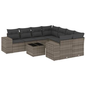 vidaXL 9-delige Loungeset met kussens poly rattan grijs
