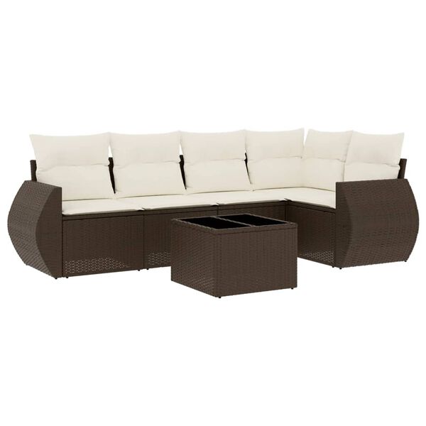 vidaXL 6-delige Loungeset met kussens poly rattan bruin