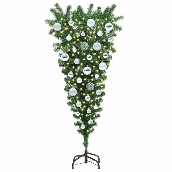 vidaXL Opwaartse Kunstkerstboom met Ballenset Groen 120 cm PVC