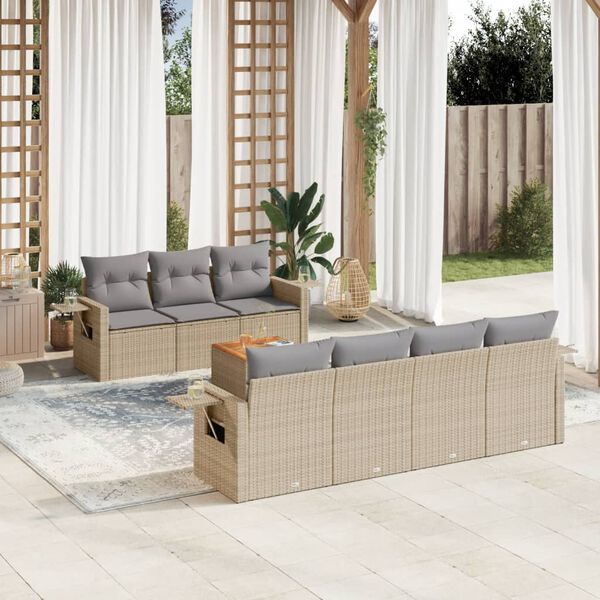 vidaXL 8-delige Loungeset met kussens poly rattan beige