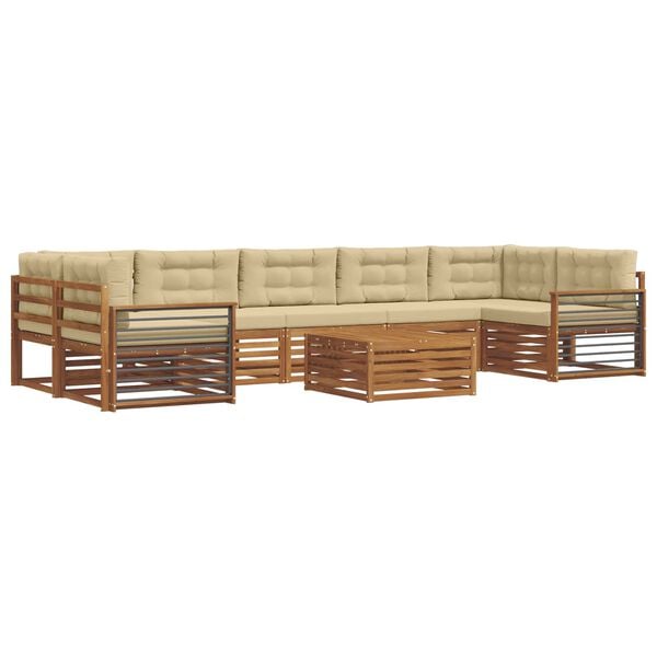 vidaXL Buiten bankenset met kussen 8 pcs Natuurlijk en Beige
