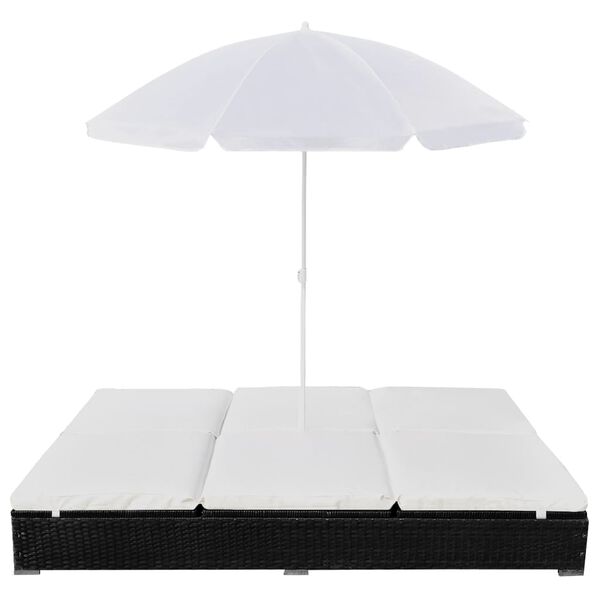 vidaXL Loungebed met parasol poly rattan zwart