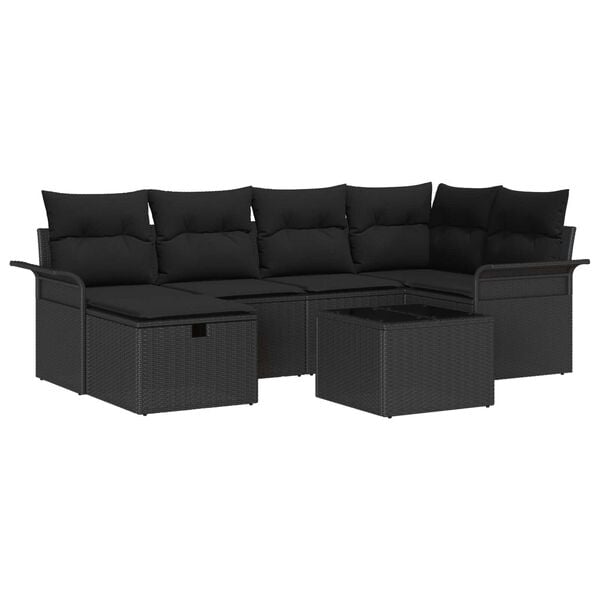 vidaXL Tuin Sofa Set met kussen met opslag 7 pcs Zwart poly rattan