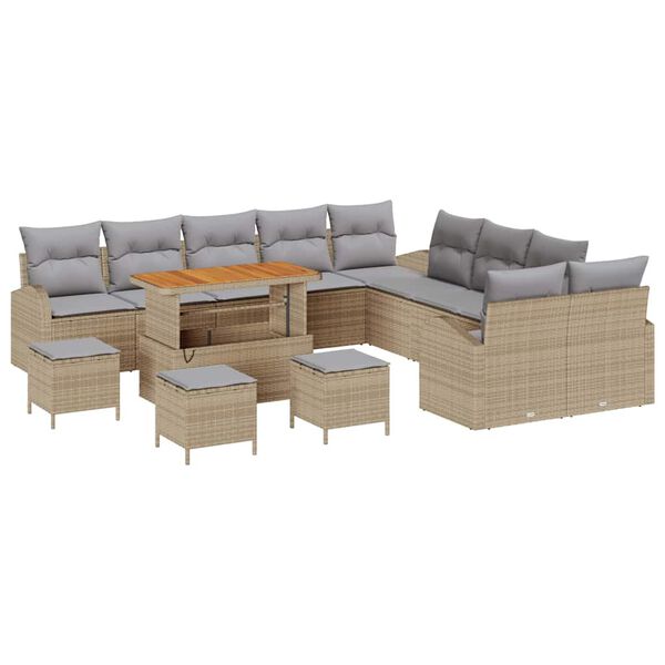 vidaXL Tuin Sofa Set met kussen 14 pcs Beige Poly riet