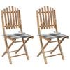 vidaXL Opklapbare stoelen (2 stuks) met kussens, bamboe