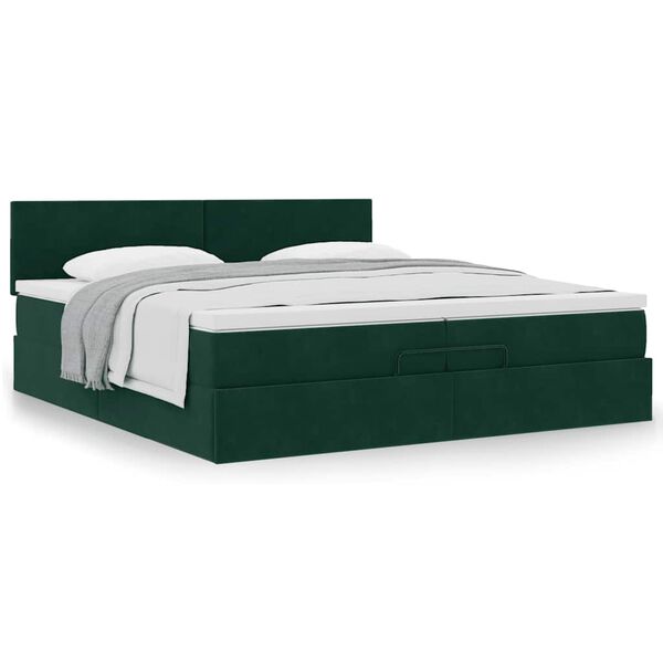vidaXL Ottoman bed met matras 200x200 cm fluweel donkergroen