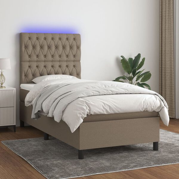 vidaXL Boxspring met matras en LED stof taupe 90x190 cm