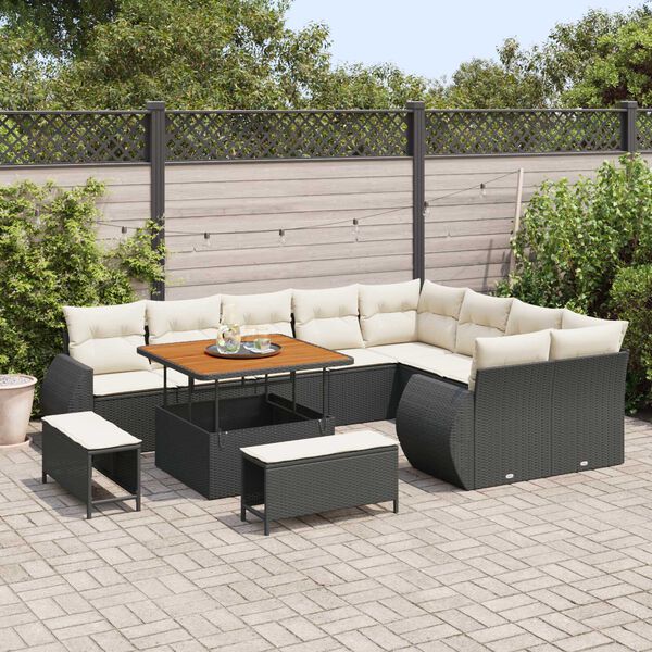 vidaXL Tuinbankenset 12 pcs Zwart poly rattan