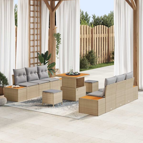 vidaXL Tuinbankenset 9 pcs Beige poly rattan